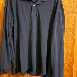 Goodfellow & Co Mens Loring Polo Shirt Blue Long Sleeve Button Standard Fit 2XL